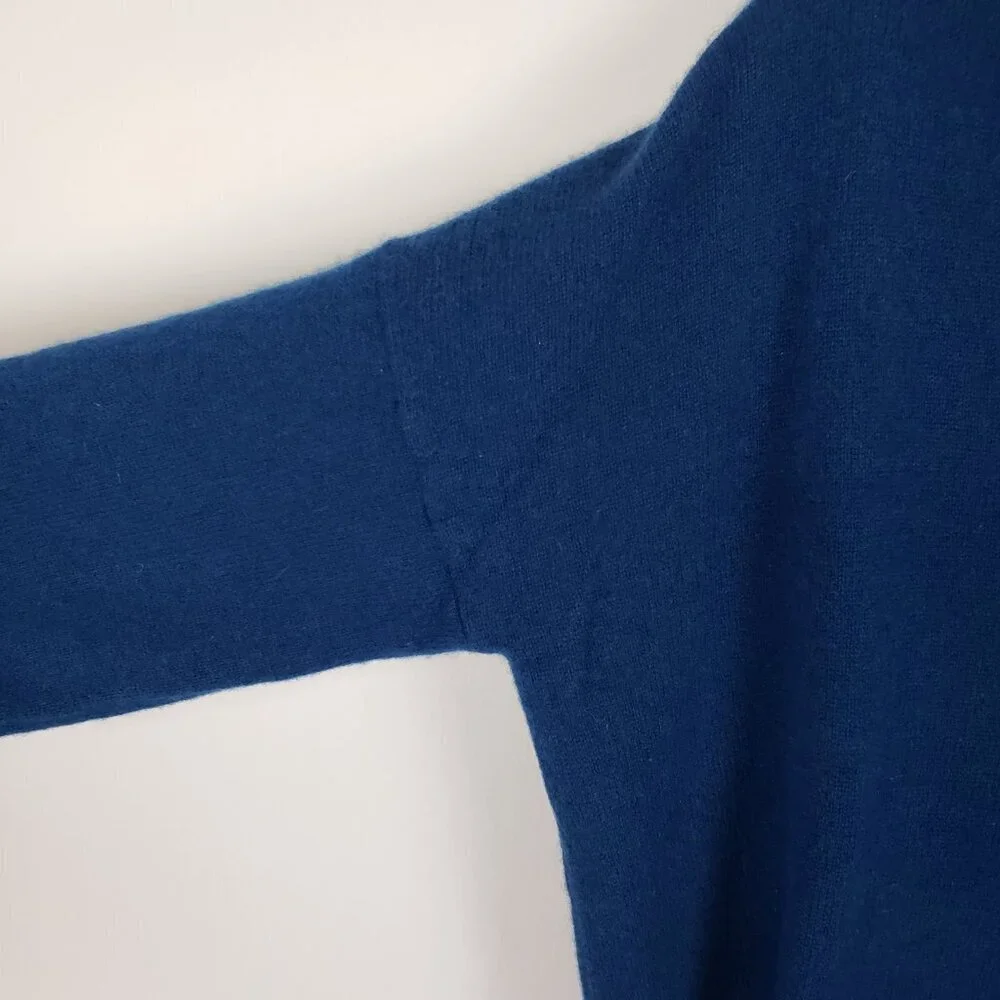 Max Studio 100% Cashmere Hooded Pullover Sweater Peacock Blue Womens Medium